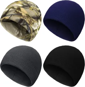 SATINIOR 4 Pieces Cotton Skull Caps for Men Women Fleece Beanies Hat Warm Soft Polar Beanie Hat Thick Windproof Winter