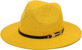 Short Brim Fedora Classic Solid Panama Cap for Men Fedora Panama Hat with Belt Buckle Birthday Men's Dress Hats