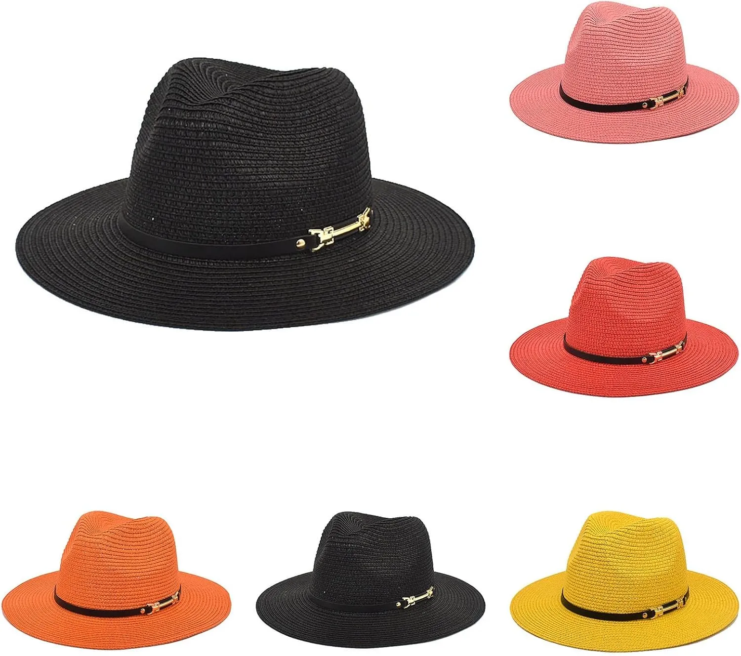 Short Brim Fedora Classic Solid Panama Cap for Men Fedora Panama Hat with Belt Buckle Birthday Men's Dress Hats