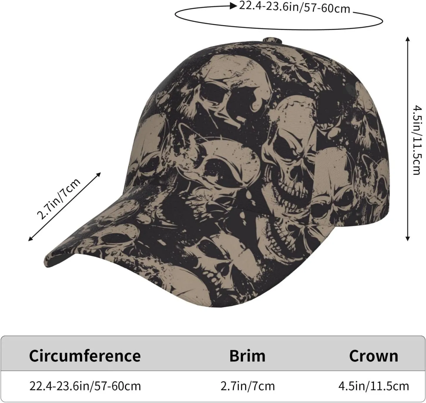 Skull Baseball Cap Adjustable Snapback Cap Men Sun Hat Cool Baseball Hats Halloween Cap for Outdoor