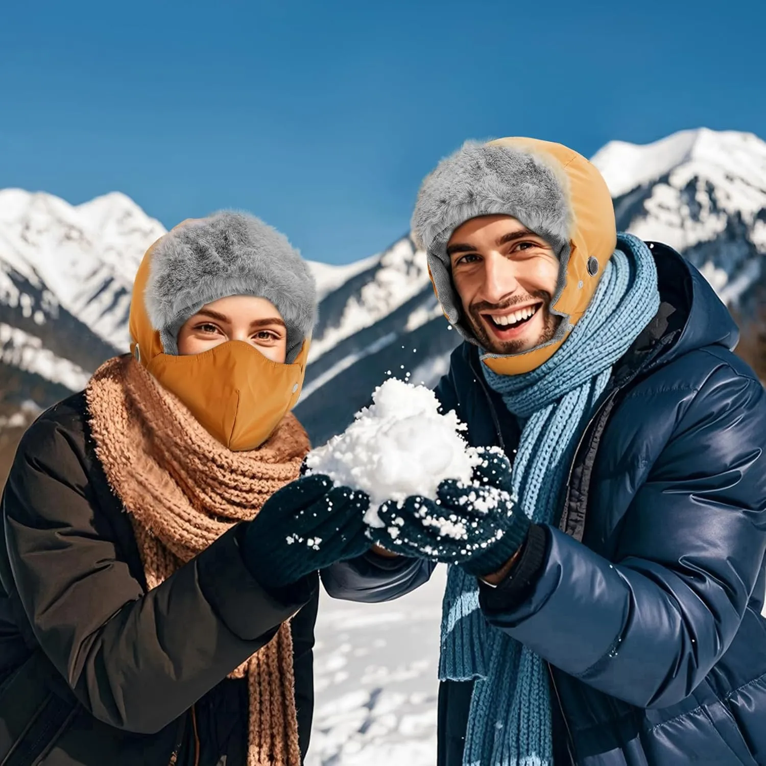 Sukeen Trapper Hats Windproof Winter Hat Water Repellent Warm Hat Lightweight Earflap Hat with Mask for Cold Snow Weather