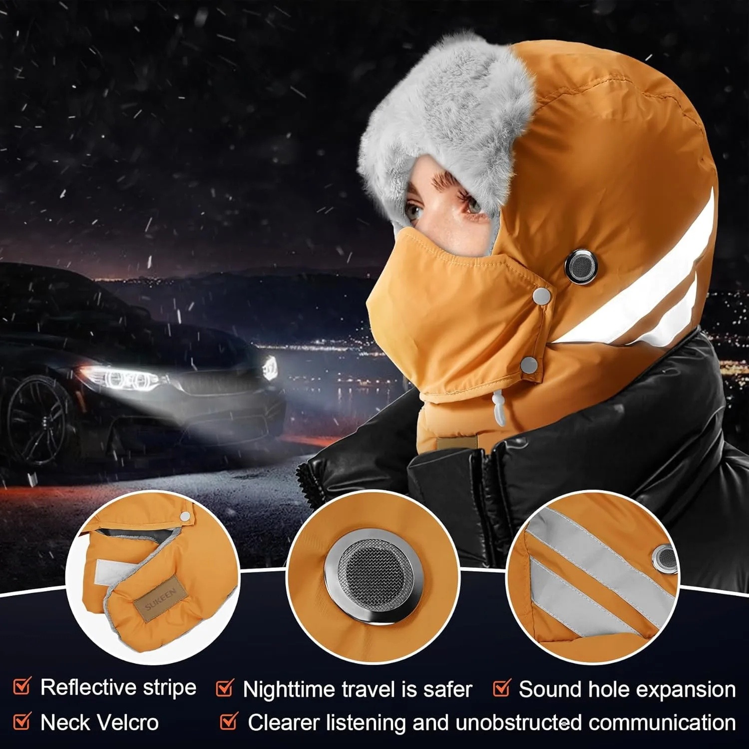 Sukeen Trapper Hats Windproof Winter Hat Water Repellent Warm Hat Lightweight Earflap Hat with Mask for Cold Snow Weather