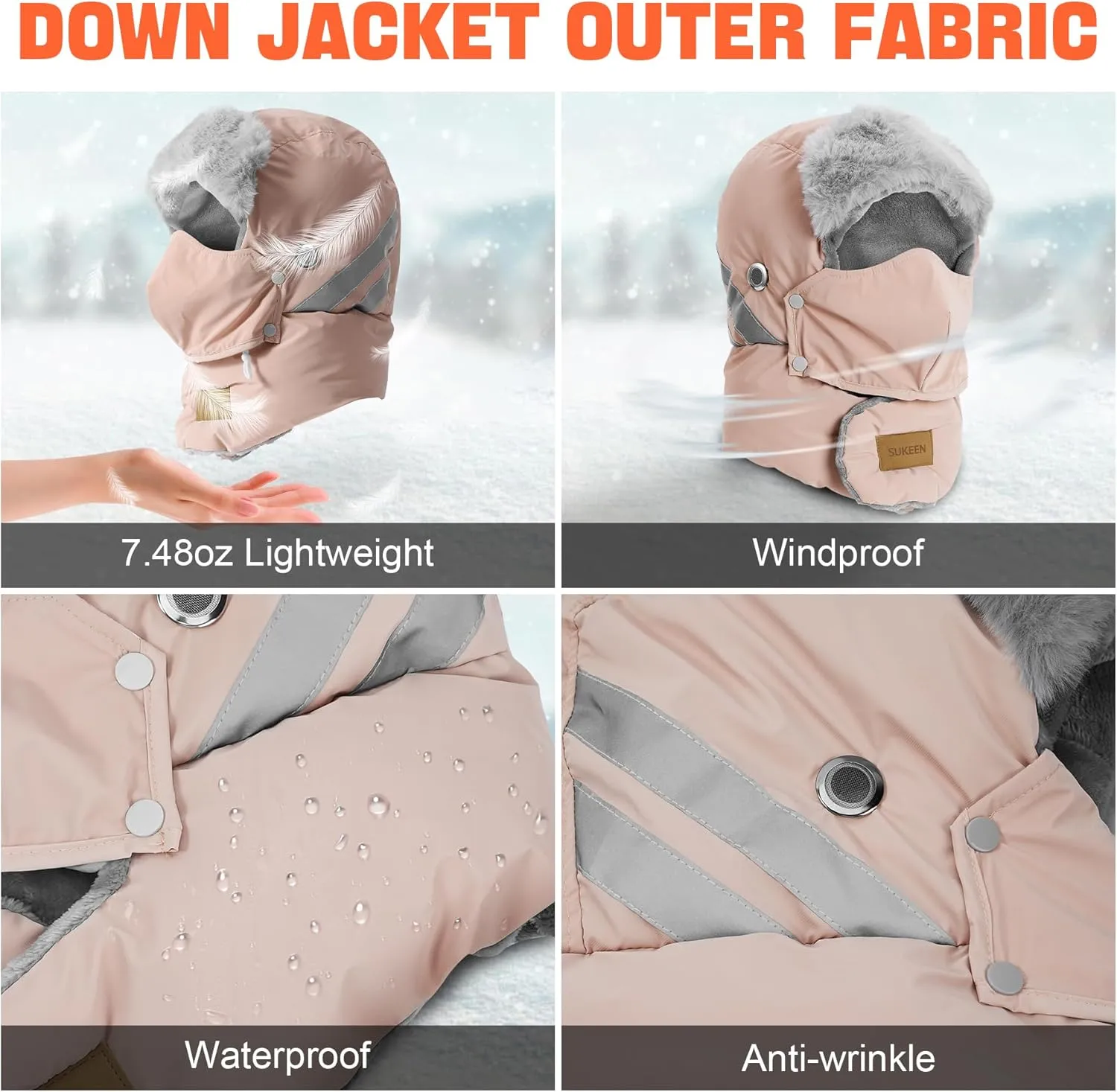 Sukeen Trapper Hats Windproof Winter Hat Water Repellent Warm Hat Lightweight Earflap Hat with Mask for Cold Snow Weather