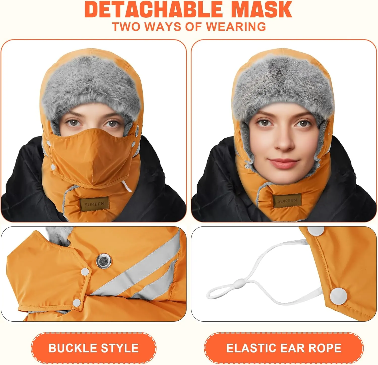 Sukeen Trapper Hats Windproof Winter Hat Water Repellent Warm Hat Lightweight Earflap Hat with Mask for Cold Snow Weather