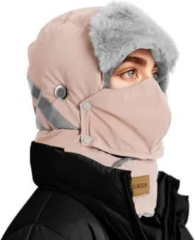 Sukeen Trapper Hats Windproof Winter Hat Water Repellent Warm Hat Lightweight Earflap Hat with Mask for Cold Snow Weather