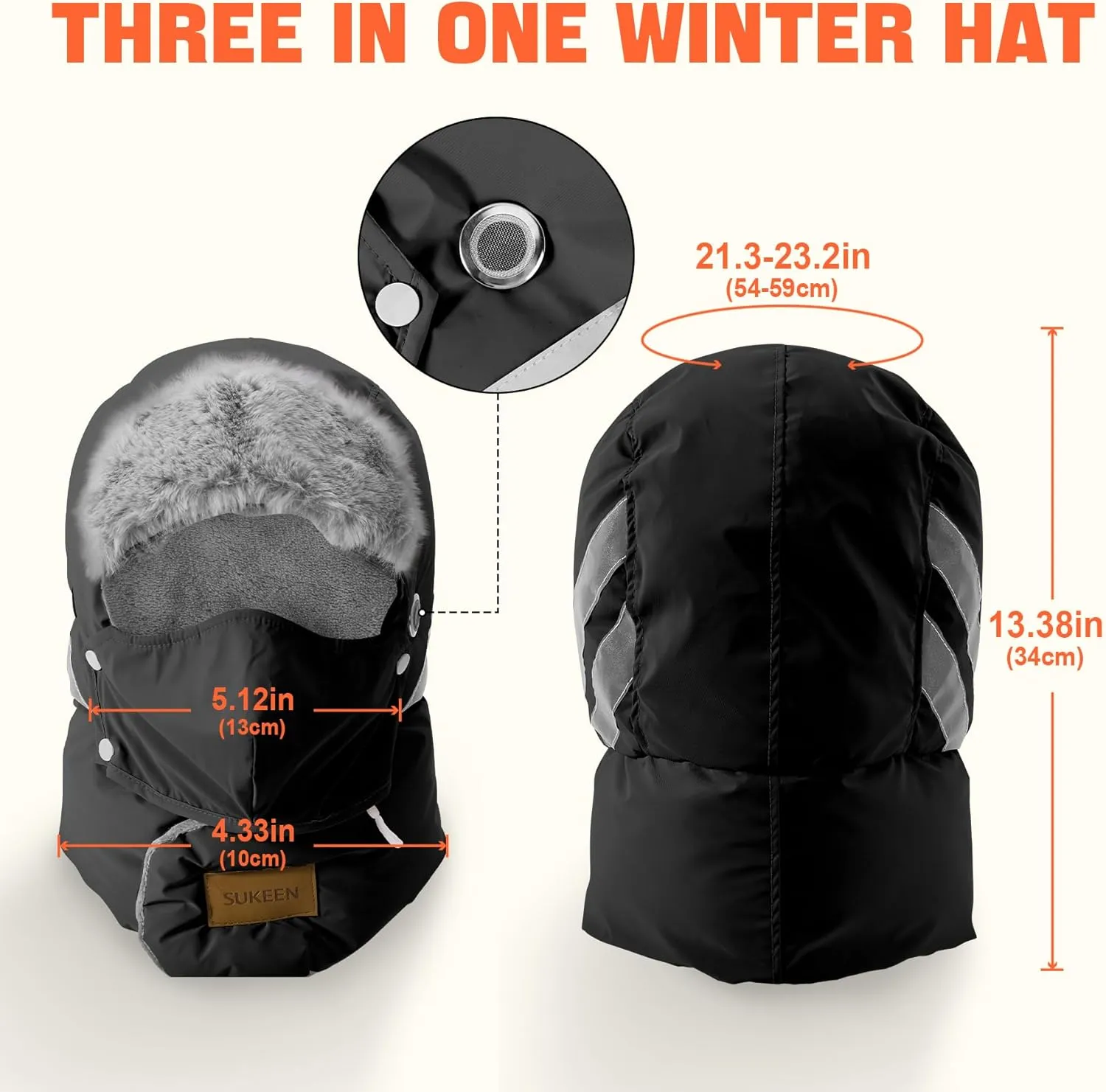 Sukeen Trapper Hats Windproof Winter Hat Water Repellent Warm Hat Lightweight Earflap Hat with Mask for Cold Snow Weather