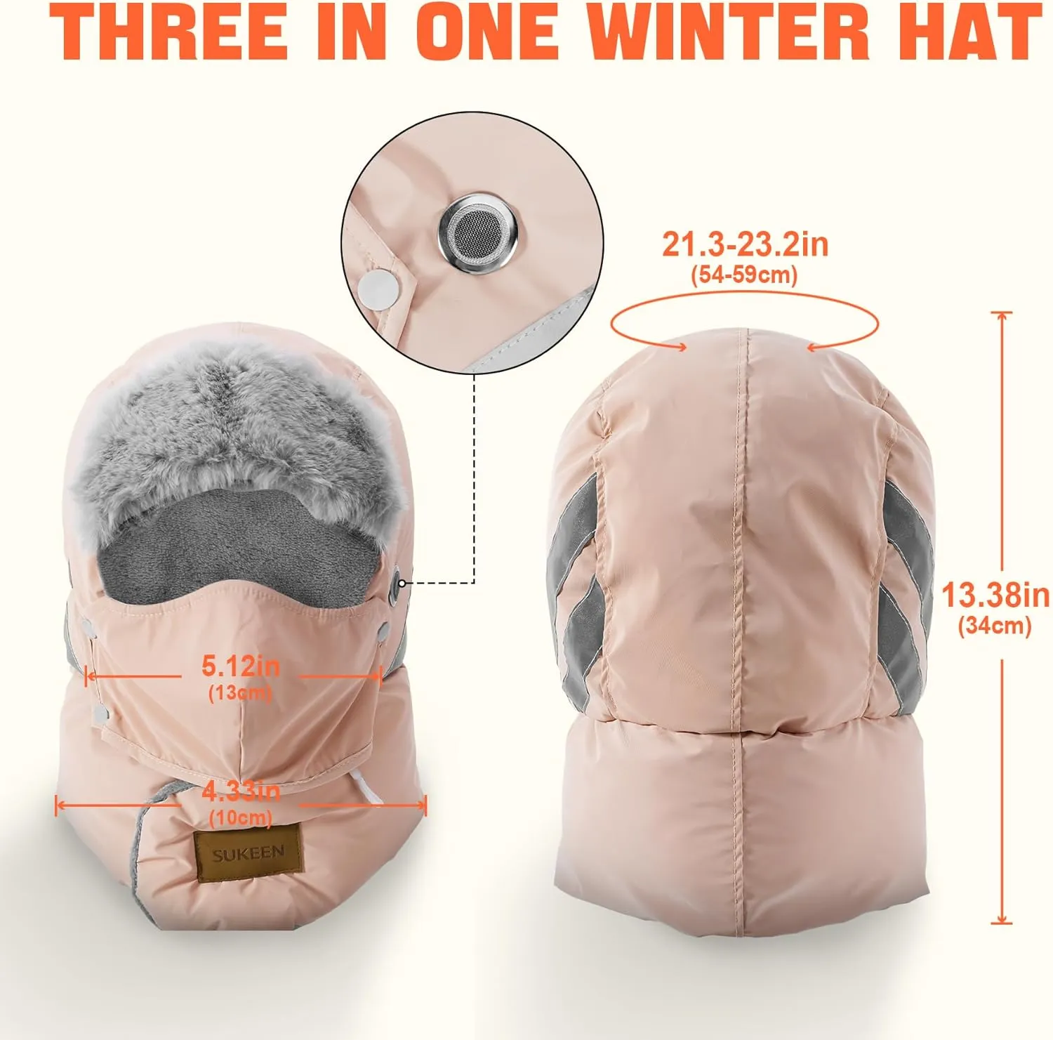 Sukeen Trapper Hats Windproof Winter Hat Water Repellent Warm Hat Lightweight Earflap Hat with Mask for Cold Snow Weather