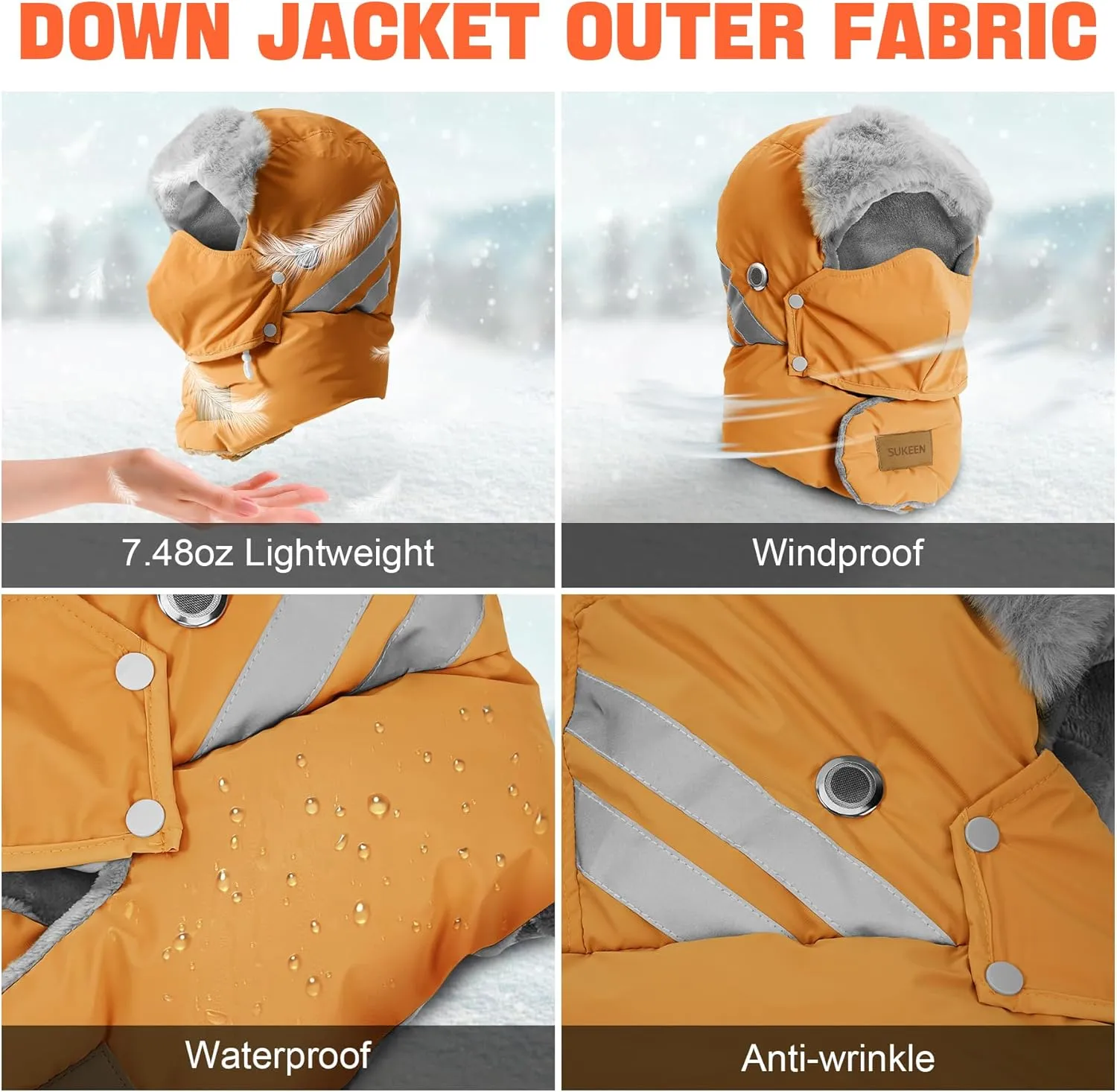 Sukeen Trapper Hats Windproof Winter Hat Water Repellent Warm Hat Lightweight Earflap Hat with Mask for Cold Snow Weather