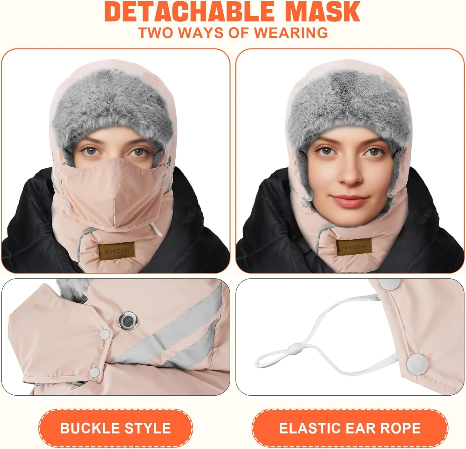 Sukeen Trapper Hats Windproof Winter Hat Water Repellent Warm Hat Lightweight Earflap Hat with Mask for Cold Snow Weather
