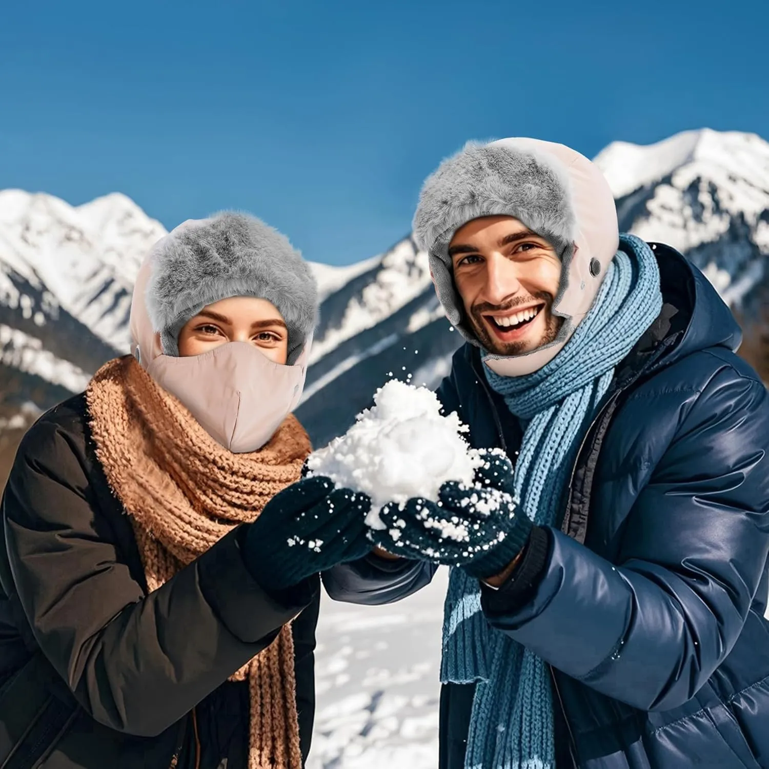 Sukeen Trapper Hats Windproof Winter Hat Water Repellent Warm Hat Lightweight Earflap Hat with Mask for Cold Snow Weather