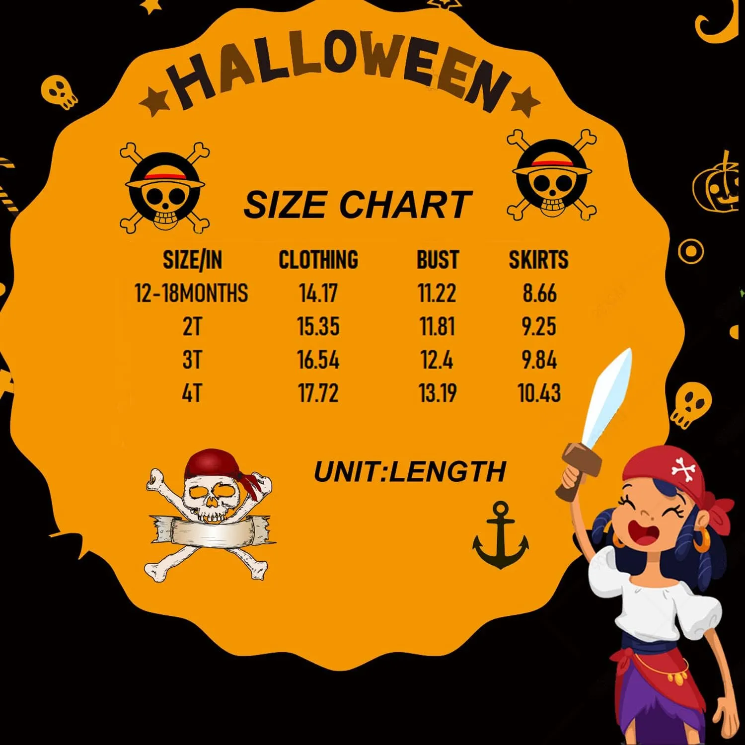 Toddler Baby Girl Outfits Halloween Costume Kid Pirate Stripe Skirt with Head Scarf