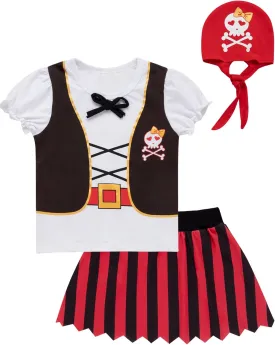 Toddler Baby Girl Outfits Halloween Costume Kid Pirate Stripe Skirt with Head Scarf
