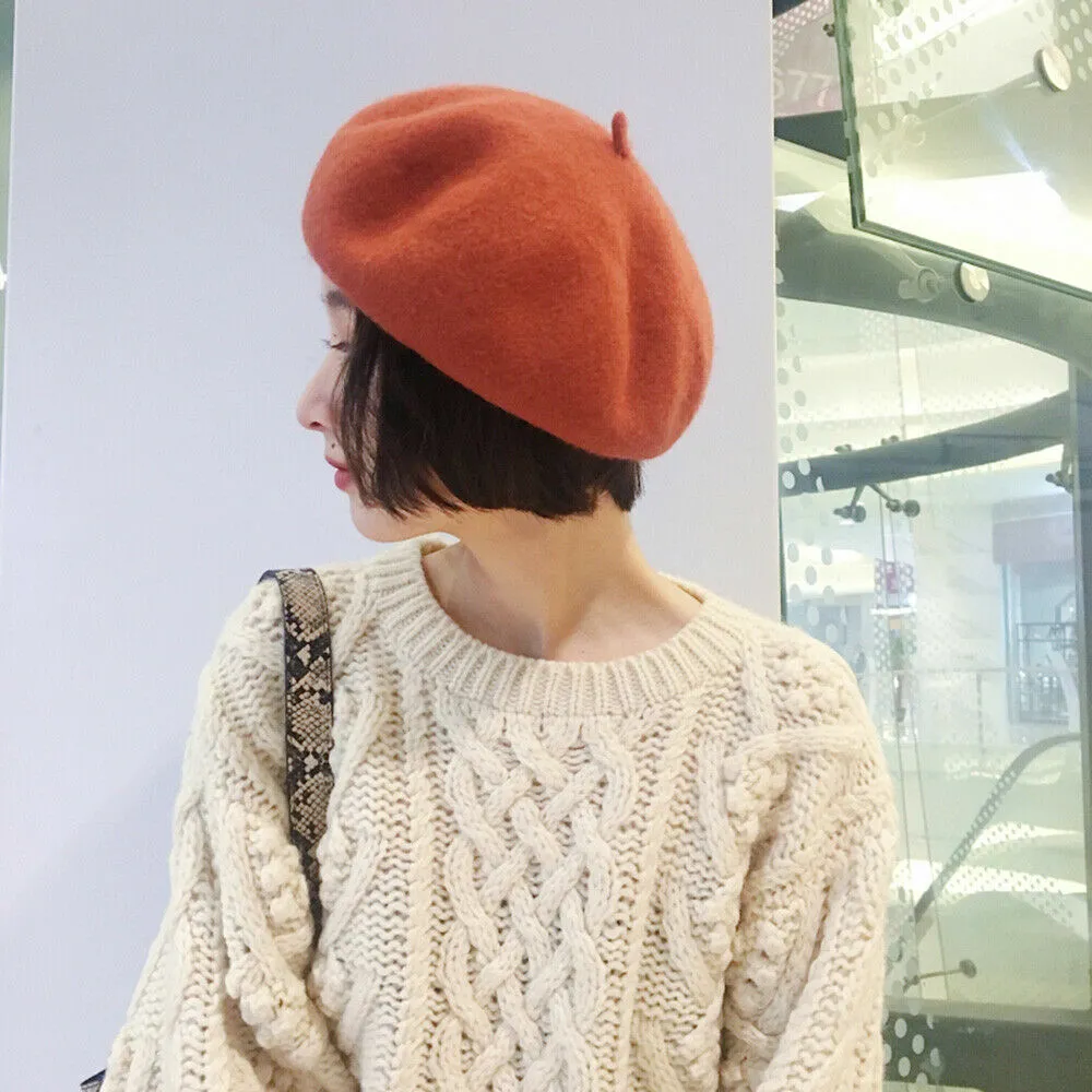 US Beanie Beret Winter Warmer French Artist Hats Ski Caps 95% Wool Solid Color