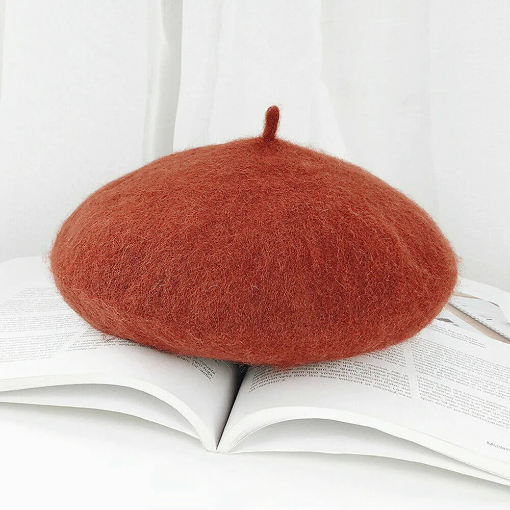 US Beanie Beret Winter Warmer French Artist Hats Ski Caps 95% Wool Solid Color