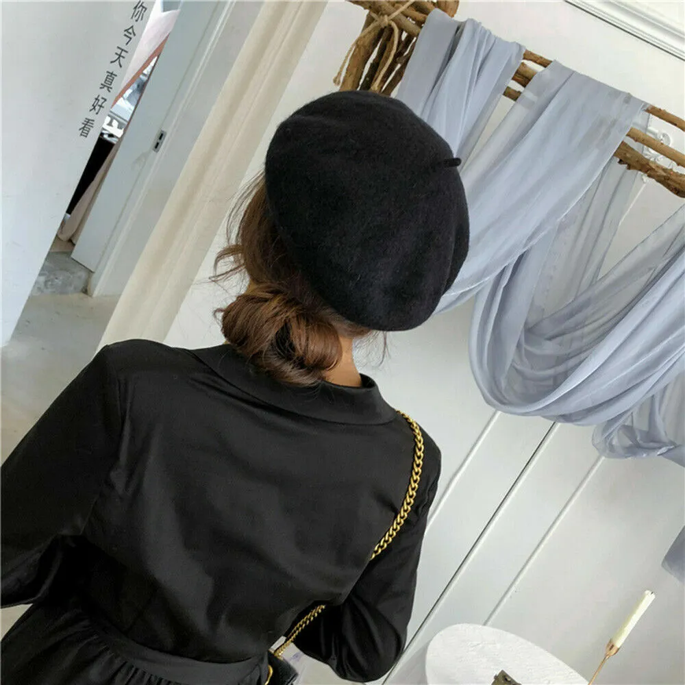 US Beanie Beret Winter Warmer French Artist Hats Ski Caps 95% Wool Solid Color