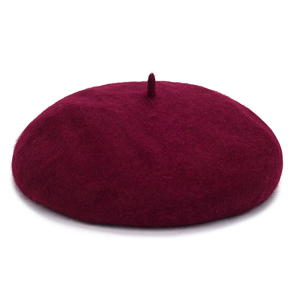 US Beanie Beret Winter Warmer French Artist Hats Ski Caps 95% Wool Solid Color