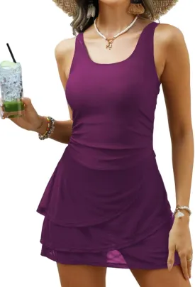 VIMPUNEC Women One Piece Swim Dress Swimsuit Tummy Control Modest Swim Skirt Bathing Suit