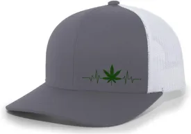 Weed Heartbeat Marijuana Cannabis Men's Mesh Back Trucker Hat Baseball Cap