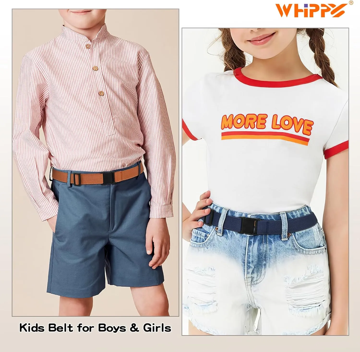 WHIPPY Elastic Kids Belt for Boys Girls - Stretch Invisible Belt with Adjustable Clip Buckle Latch Belts for School Sports