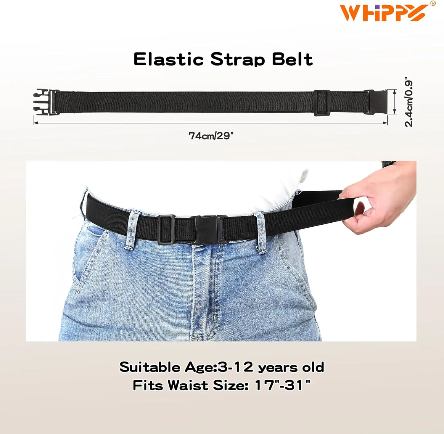 WHIPPY Elastic Kids Belt for Boys Girls - Stretch Invisible Belt with Adjustable Clip Buckle Latch Belts for School Sports