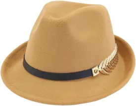 Women Roll Up Short Brim Fedora Hats with Belt Band Fashion Casual Panama Cap Solid Trilby Hat