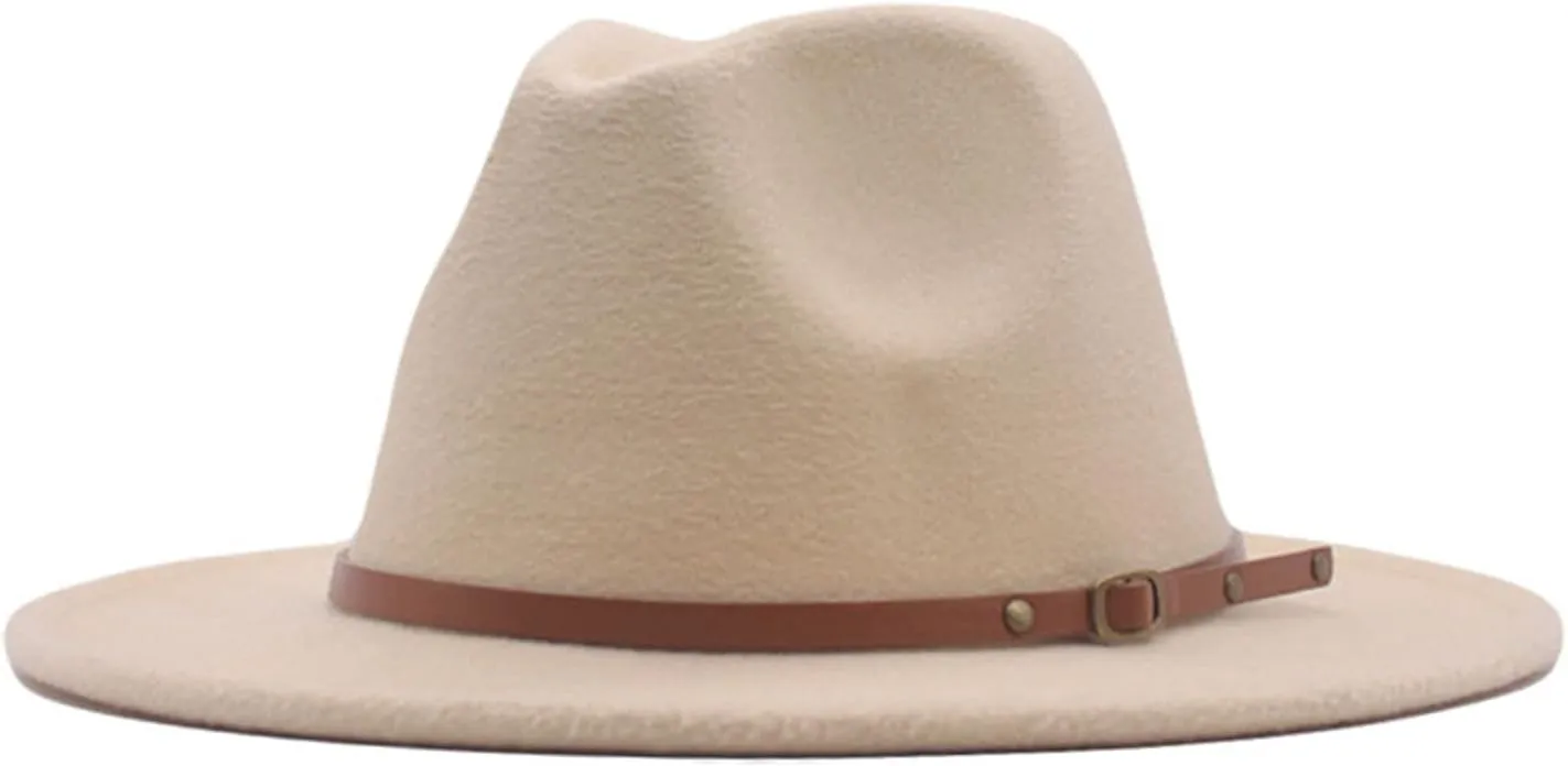 Womens Classic Fedora Hat Wide Brim Floppy Panama Hat Belt Buckle Retro Fedora Hat for Women