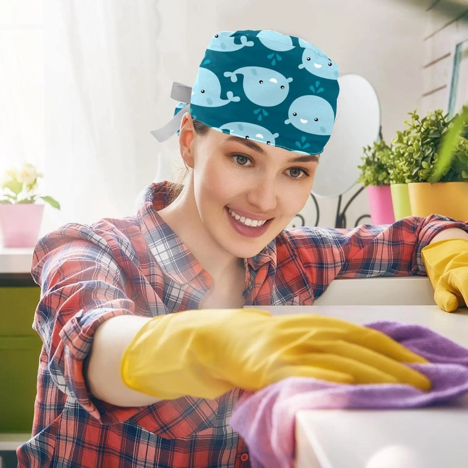 Women's Working Caps Bouffant Surgical Cap Funny Starfish Tortoise Crab Ocean World Ponytail Holder Tie Back Scrub Hat