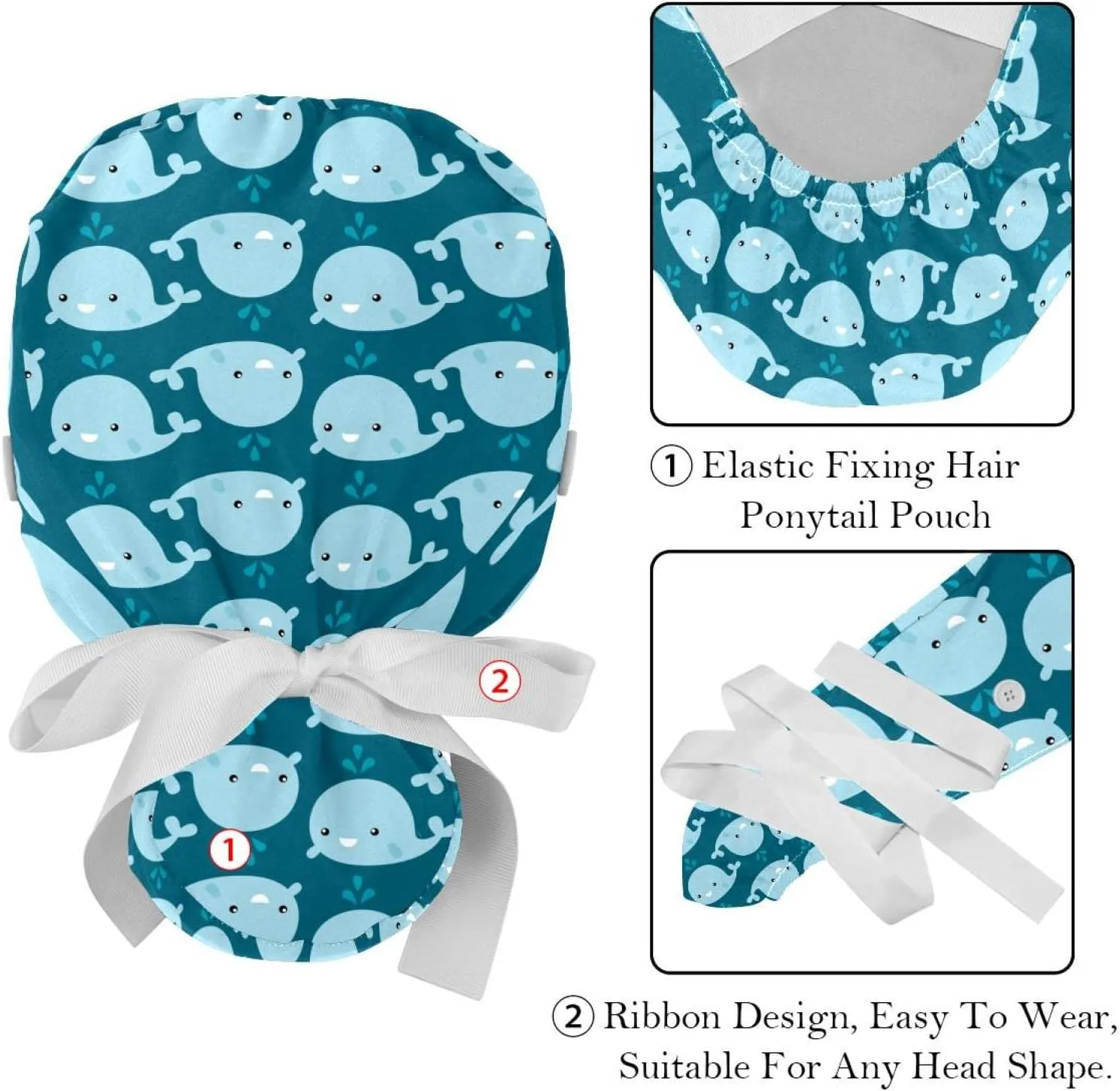 Women's Working Caps Bouffant Surgical Cap Funny Starfish Tortoise Crab Ocean World Ponytail Holder Tie Back Scrub Hat
