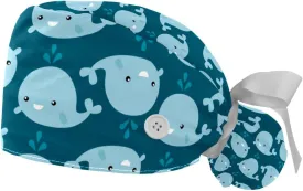 Women's Working Caps Bouffant Surgical Cap Funny Starfish Tortoise Crab Ocean World Ponytail Holder Tie Back Scrub Hat
