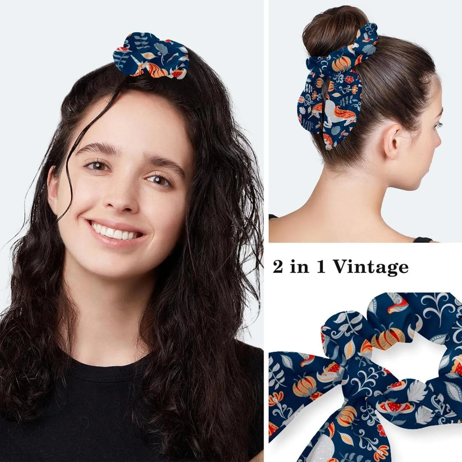 Women's Working Caps Bouffant Surgical Cap with Bow Scrunchies Little Daisy Art Paint Ponytail Holder Tie Back Scrub Hat