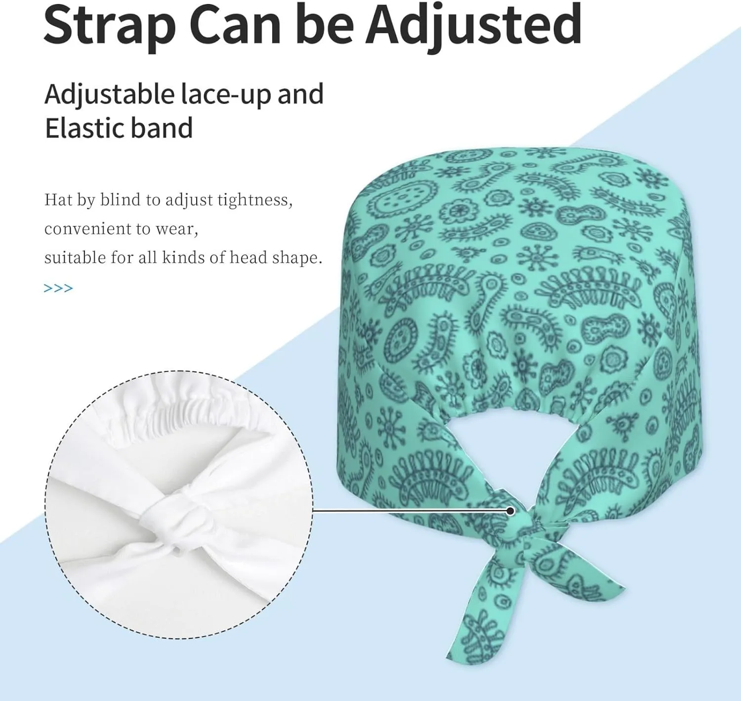 Working Cap Scrub Cap with Sweatband Adjustable Unisex Women Tie Back Hat Nurse Surgical Caps