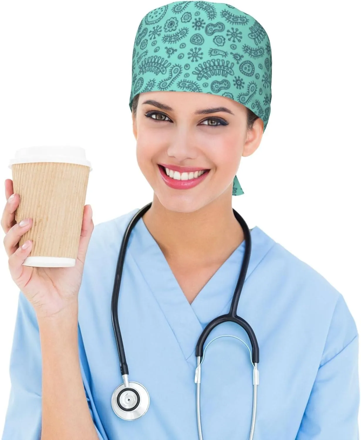Working Cap Scrub Cap with Sweatband Adjustable Unisex Women Tie Back Hat Nurse Surgical Caps