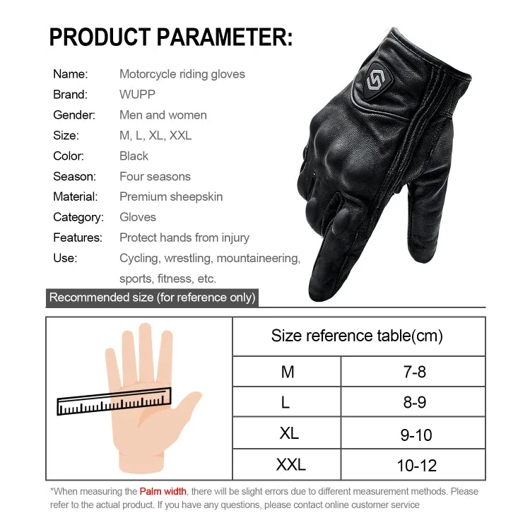 WUPP CS-1047A Motorcycle Racing Cycling Windproof Leather Full Finger Gloves, Size:M(Black)