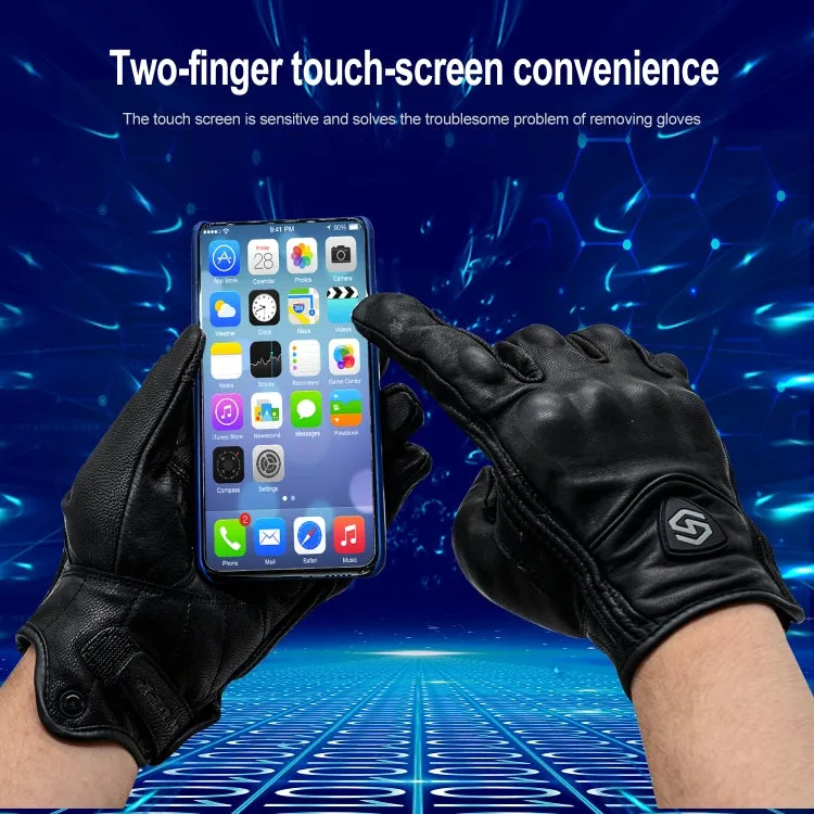 WUPP CS-1047A Motorcycle Racing Cycling Windproof Leather Full Finger Gloves, Size:M(Black)
