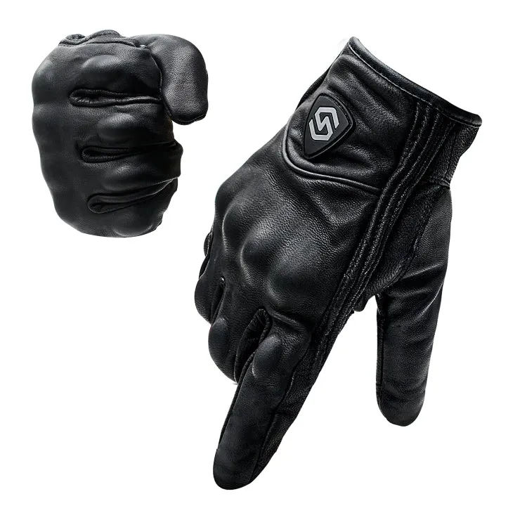 WUPP CS-1047A Motorcycle Racing Cycling Windproof Leather Full Finger Gloves, Size:M(Black)