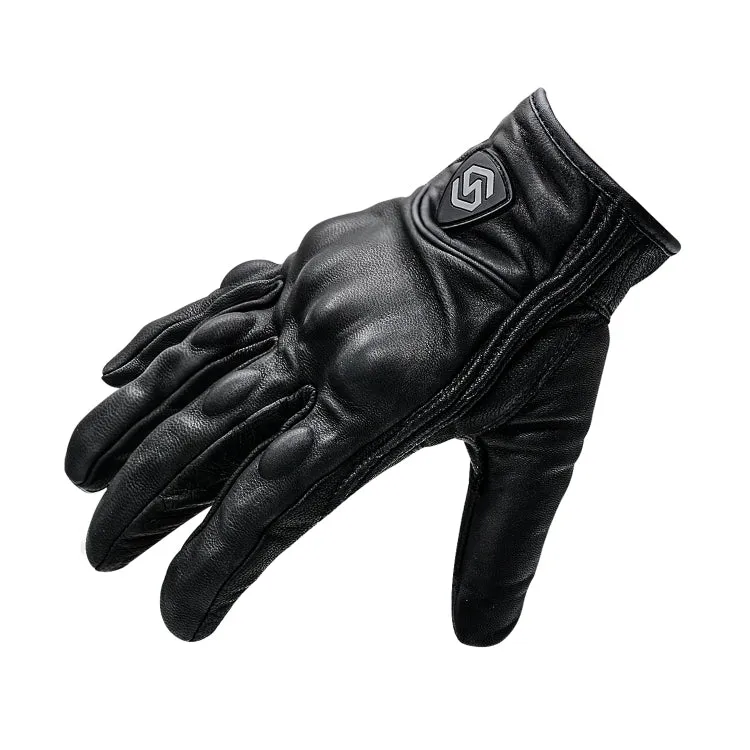 WUPP CS-1047A Motorcycle Racing Cycling Windproof Leather Full Finger Gloves, Size:M(Black)