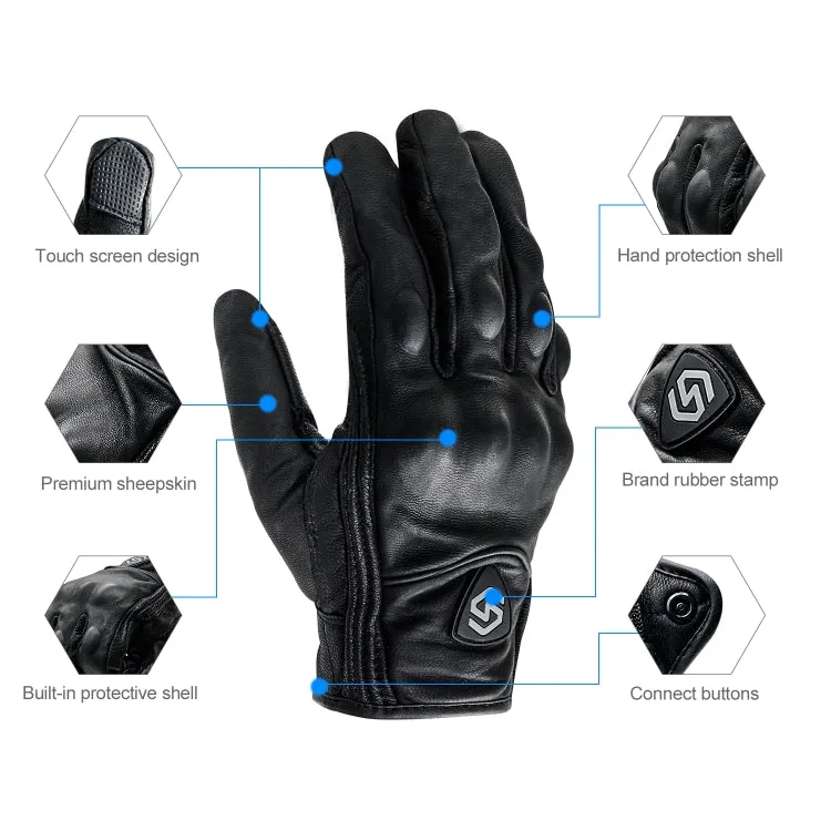 WUPP CS-1047A Motorcycle Racing Cycling Windproof Leather Full Finger Gloves, Size:M(Black)