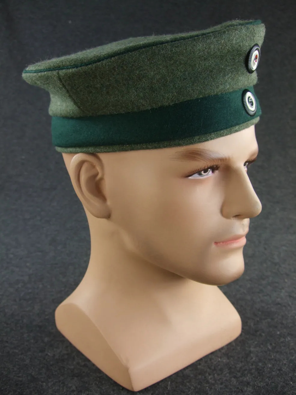 WW1 German EM Beret Cap M1917 Green Band   Green Piping