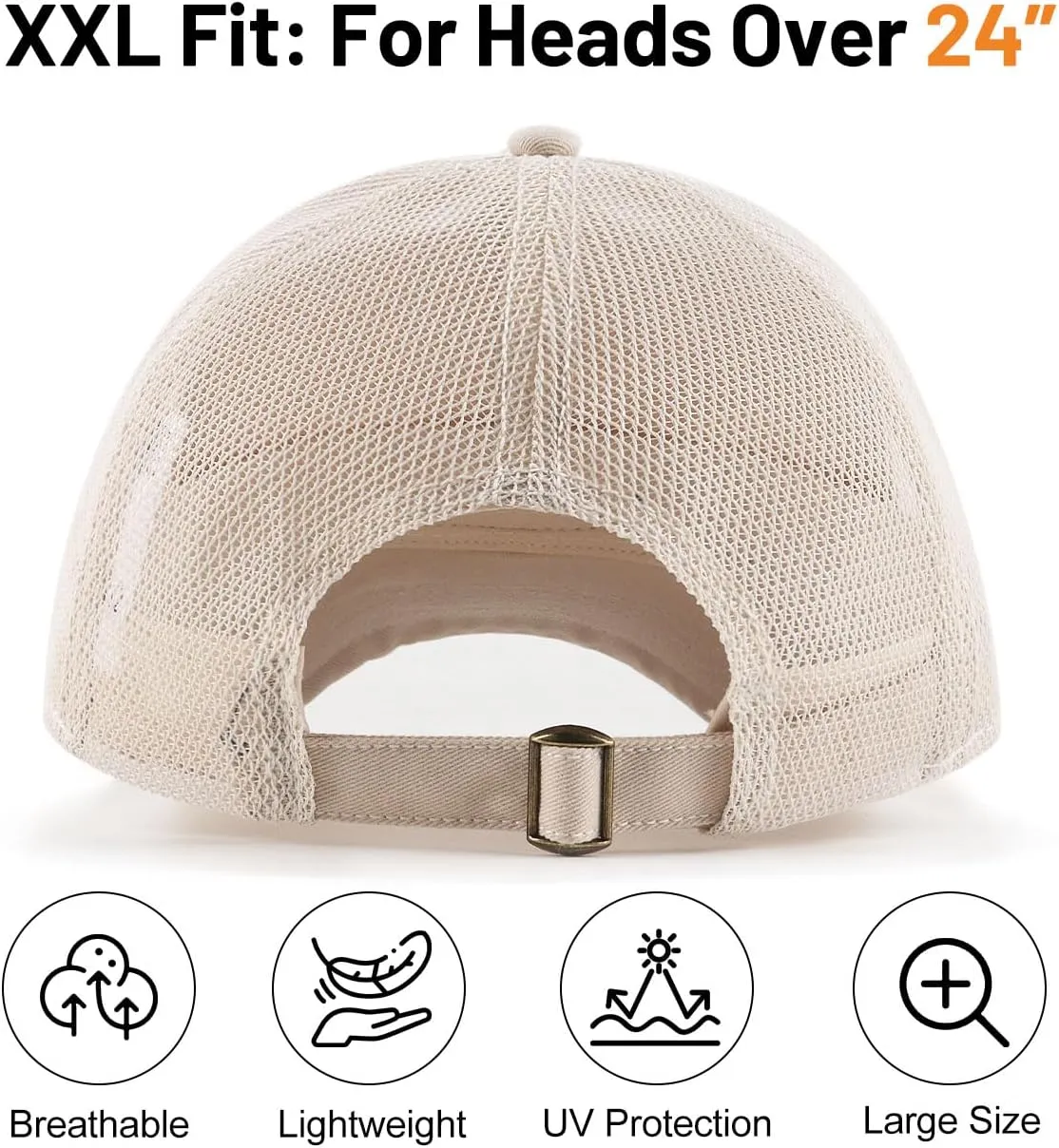 Zylioo Oversize XXL 100% Cotton Baseball Cap,Large Baseball Hat for Big Heads 23.5"-25.5",Adjustable Plain Dad Cap